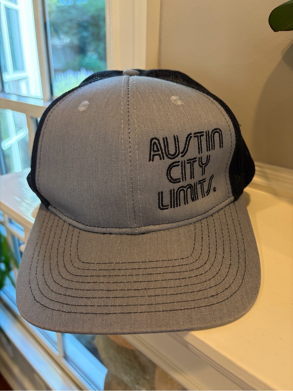 Port Authority Grey and Black Trucker Hat with Austin City Limits Embroidery